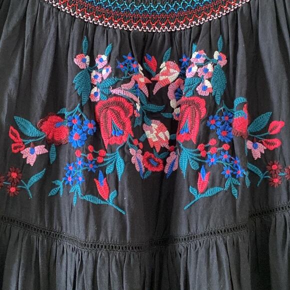 Free People Sunbeams Mini Dress Embroidered Boho Off Shoulder Flowy Black Small - Picture 6 of 14